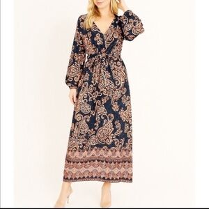 Panache Blue And Orange Paisley Wrap Midi Dress size small Boho Hippie Blue